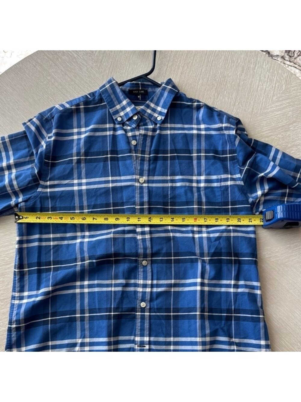 St. John's Bay Blue Plaid Button-Down Shirt Large Like New A44 Beauty!!